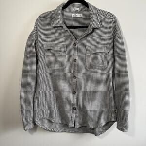 Hollister Shacket Flannel Houndstooth Women's Large Gray Boyfriend Fit Casual